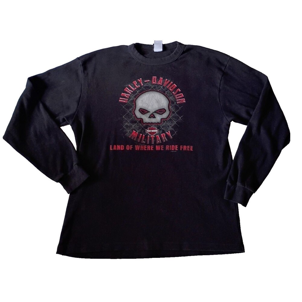 Harley Davidson Military Black Long Sleeve Skull Thermal T-shirt Size XL